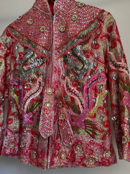 Vintage Dynasty Sequin & Beaded Jacket in Pink/Red