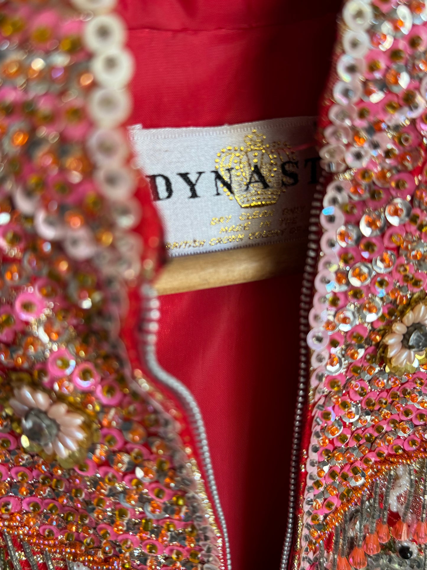 Vintage Dynasty Sequin & Beaded Jacket in Pink/Red
