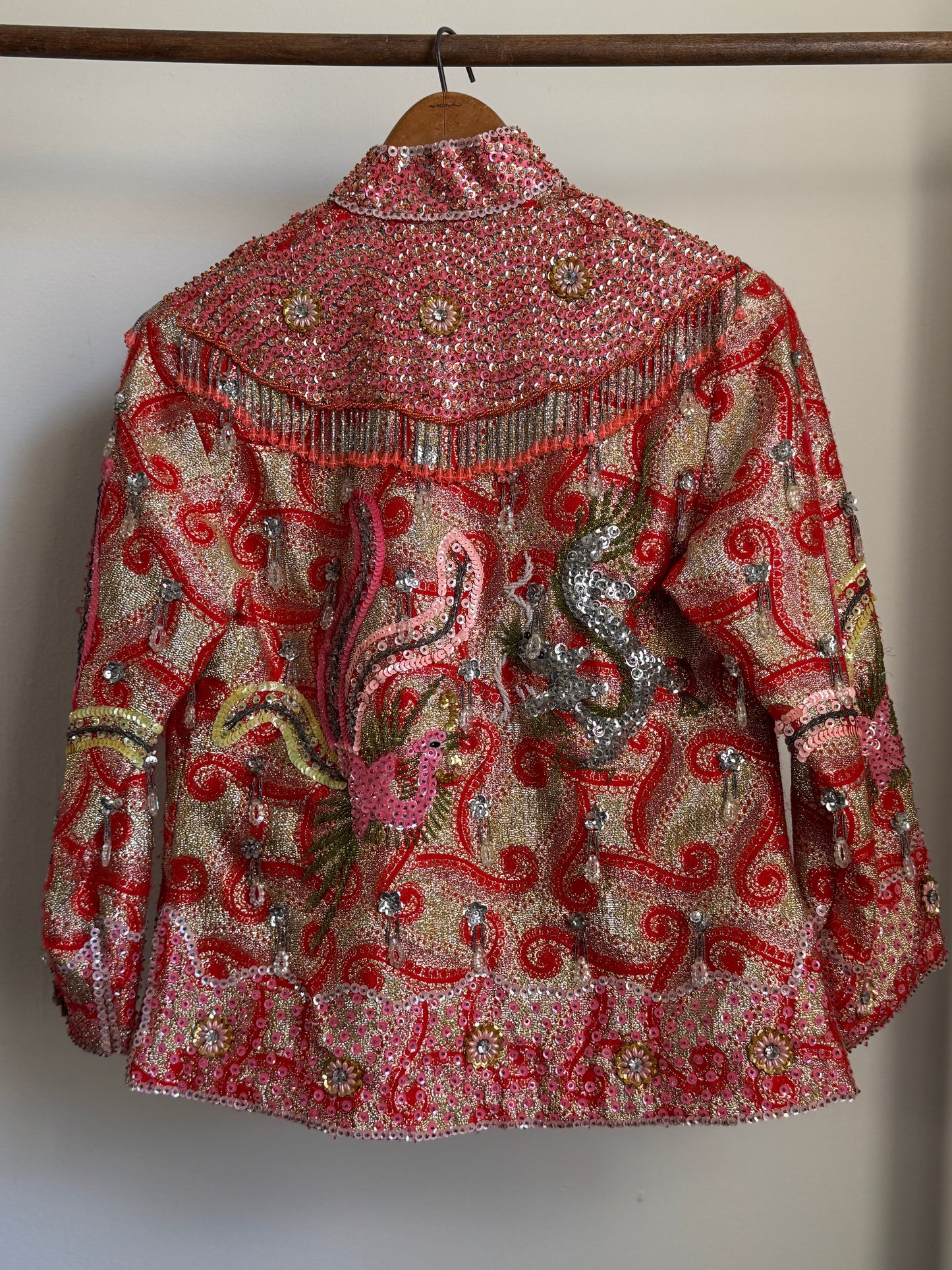 Vintage Dynasty Sequin & Beaded Jacket in Pink/Red