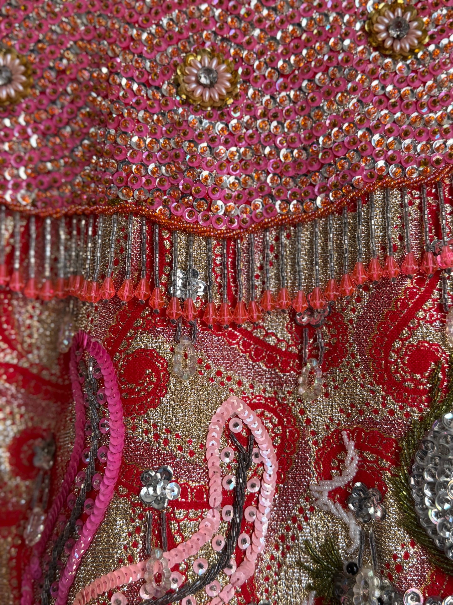 Vintage Dynasty Sequin & Beaded Jacket in Pink/Red