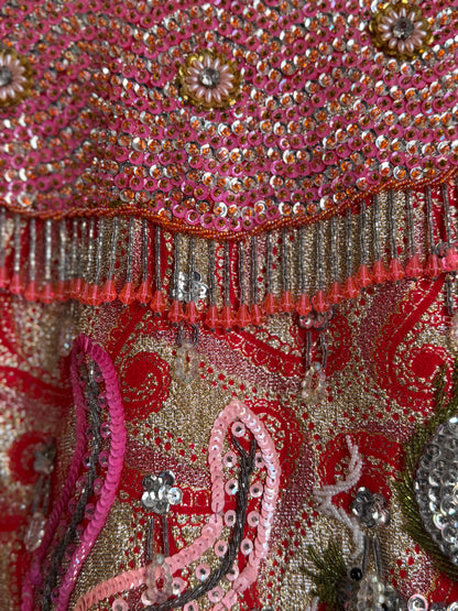 Vintage Dynasty Sequin & Beaded Jacket in Pink/Red