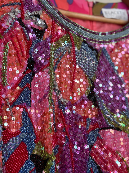 Vintage Black Tie Silk Beaded Top in Multi