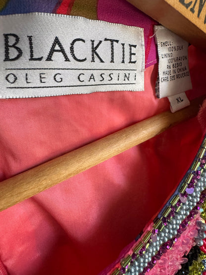 Vintage Black Tie Silk Beaded Top in Multi