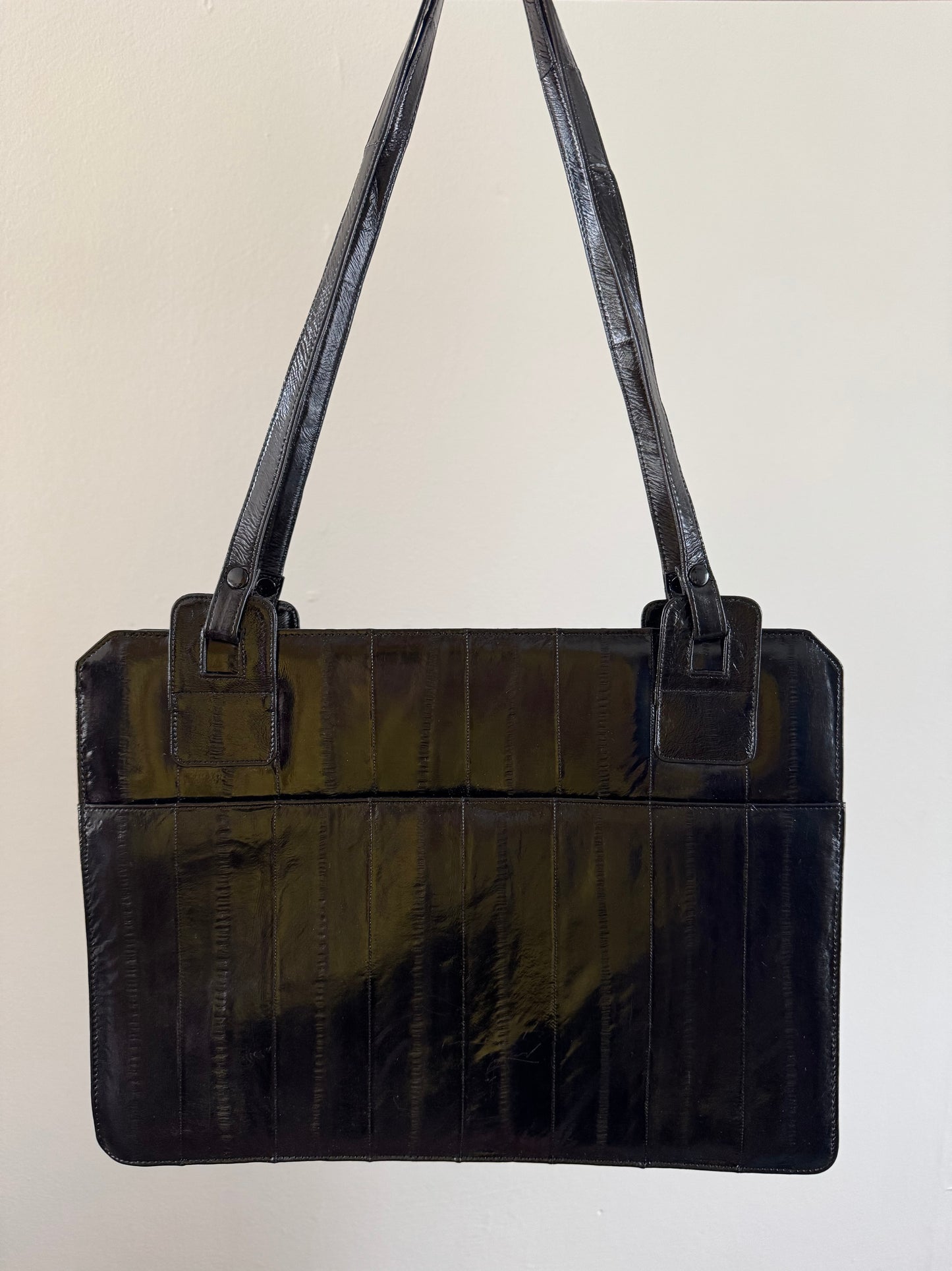 Vintage Eel Skin Structured Bag in Black