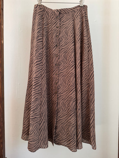 Vintage NY Gard Animal Print Long Swing Skirt in Nouget