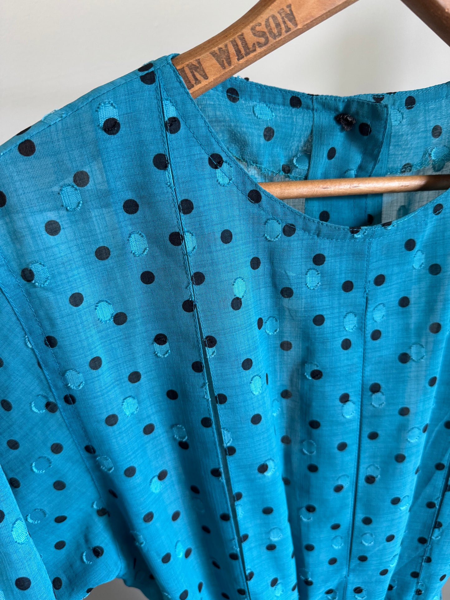 Vintage Polka Dot Pleat Dress in Teal/Black