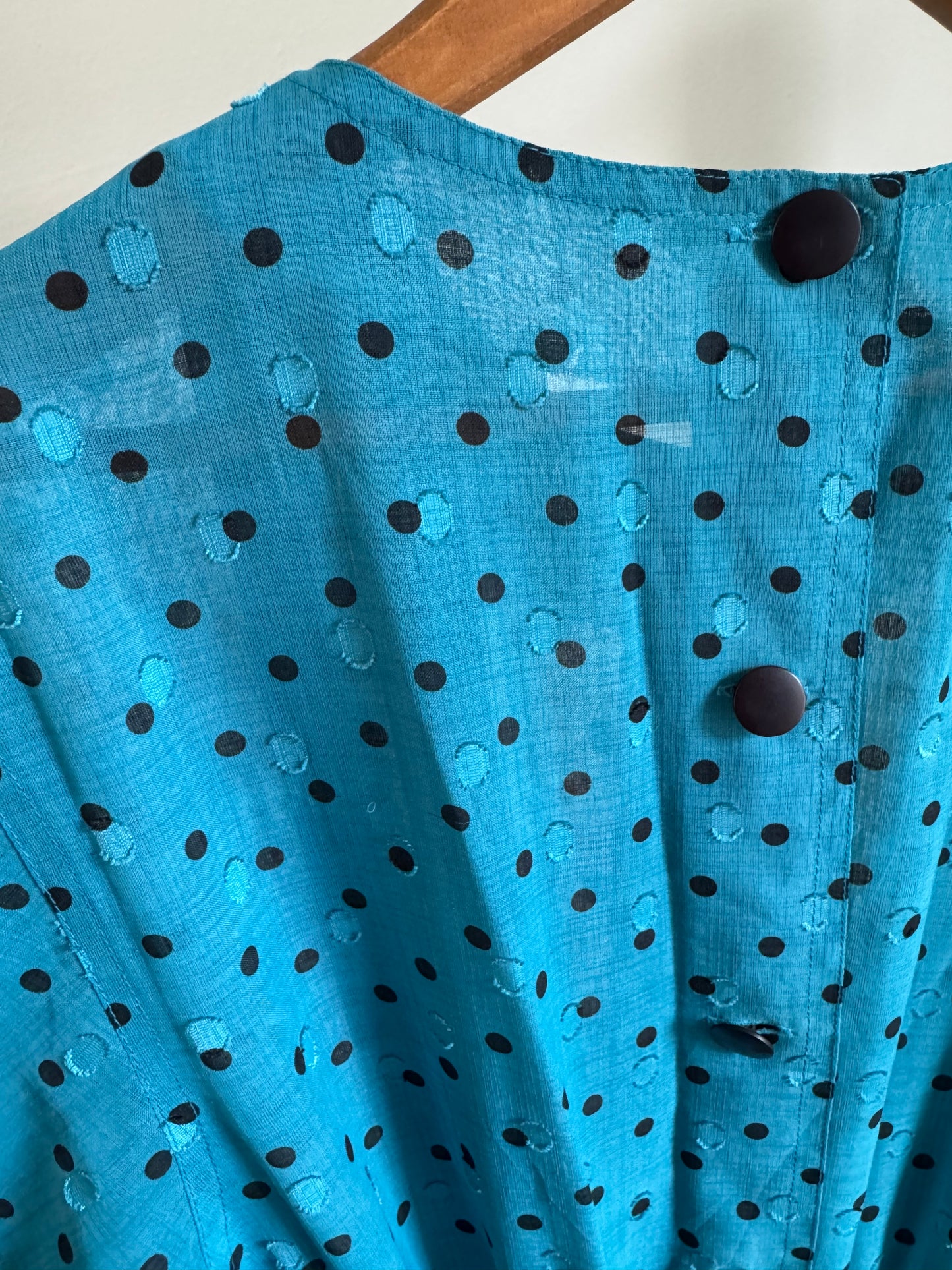 Vintage Polka Dot Pleat Dress in Teal/Black