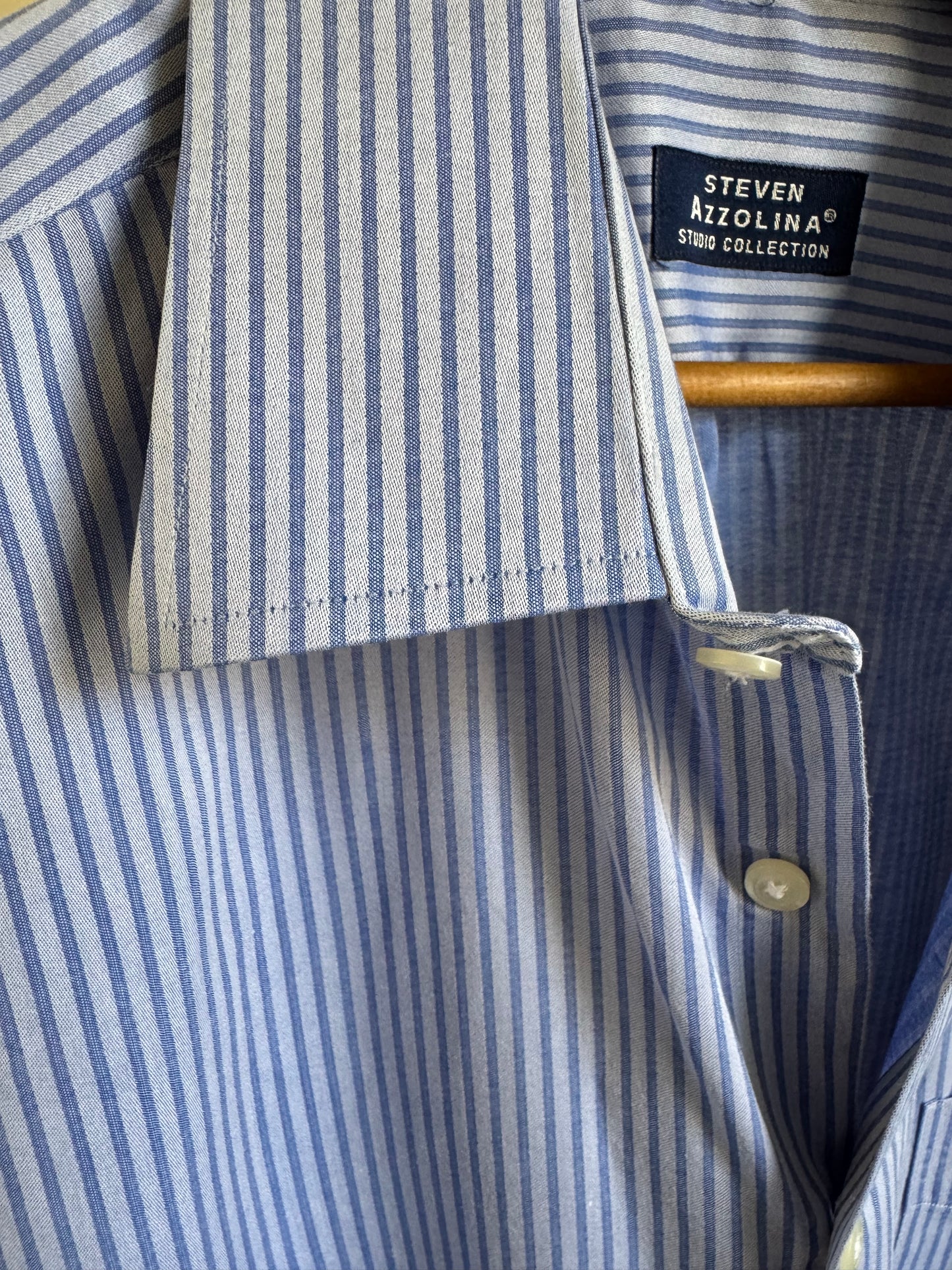 Reclaimed Steven Azzolina Button Down Shirt in Blue Stripe