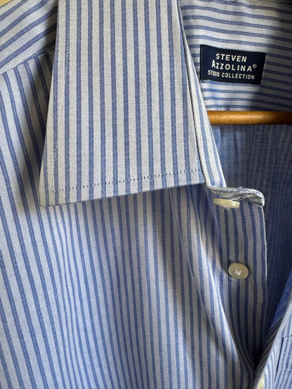 Reclaimed Steven Azzolina Button Down Shirt in Blue Stripe