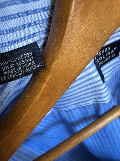 Reclaimed Steven Azzolina Button Down Shirt in Blue Stripe