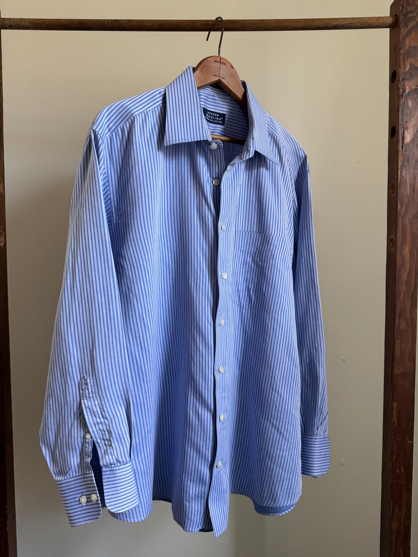 Reclaimed Steven Azzolina Button Down Shirt in Blue Stripe