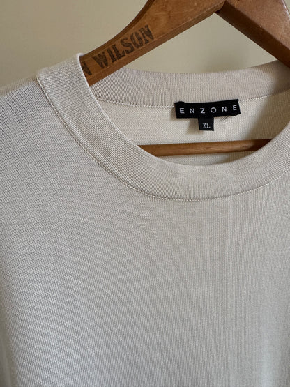 Reclaimed Enzone Silk/Cotton Knit Tee in Ecru
