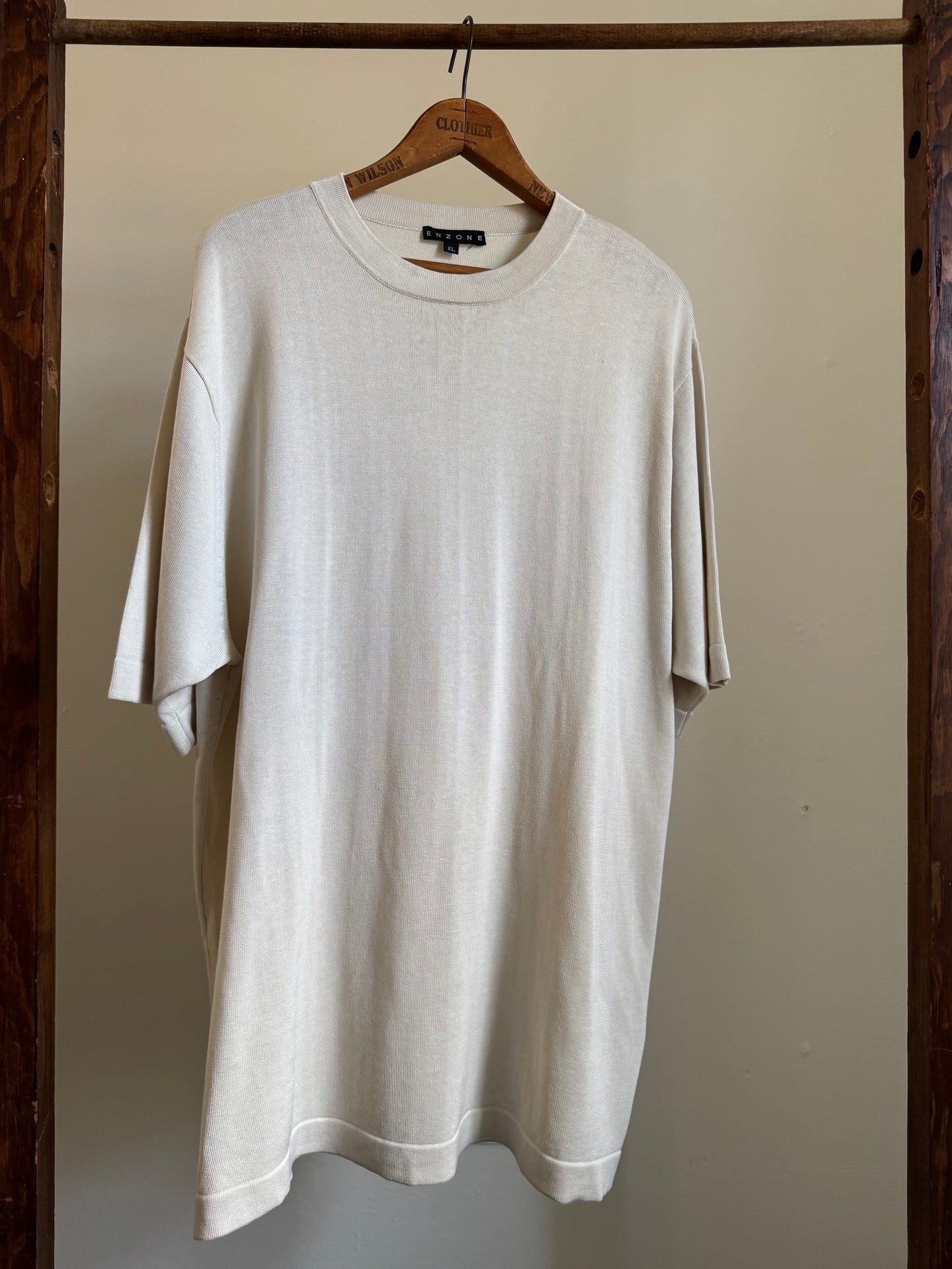 Reclaimed Enzone Silk/Cotton Knit Tee in Ecru