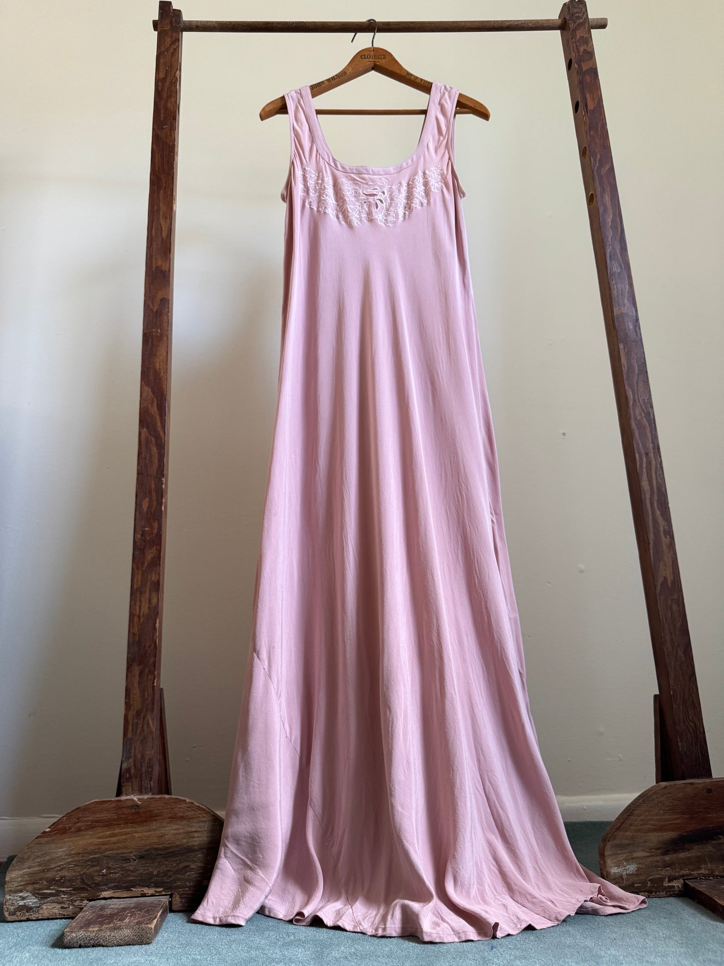 Vintage Silk Long Slip Dress in Dusty Rose