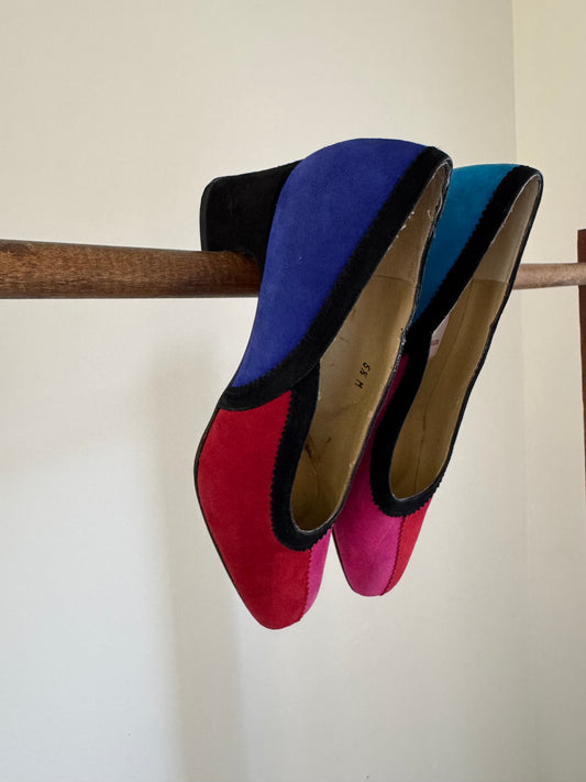 Vintage Red by Ramon Tenza Suede Color Block Low Heels