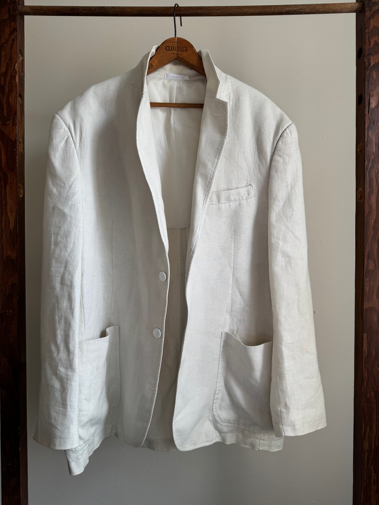 Reclaimed Calvin Klein Linen Blazer in Ecru