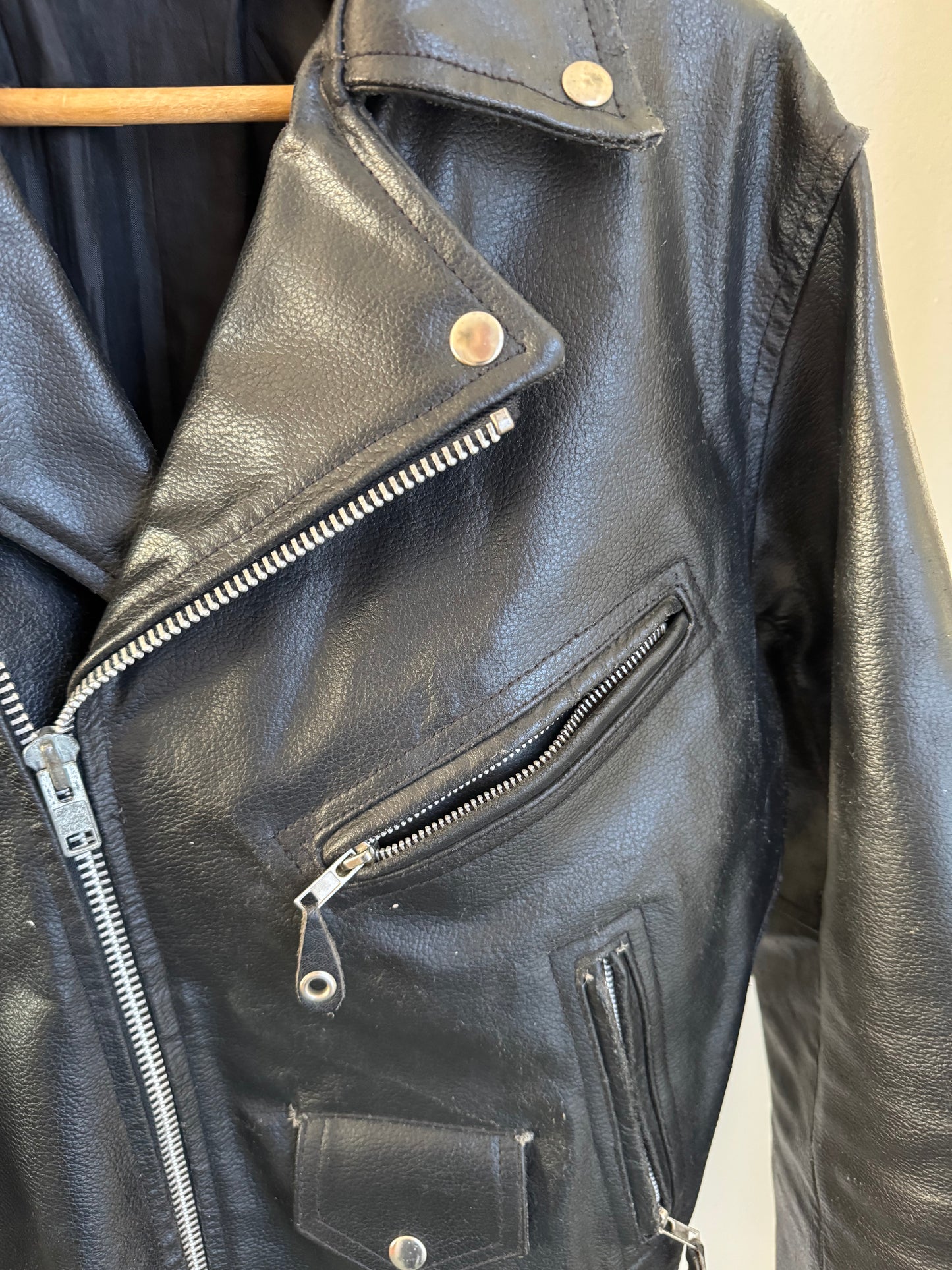Vintage Leather Biker Jacket in Distressed Black
