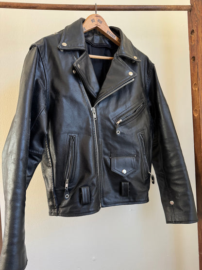 Vintage Leather Biker Jacket in Distressed Black