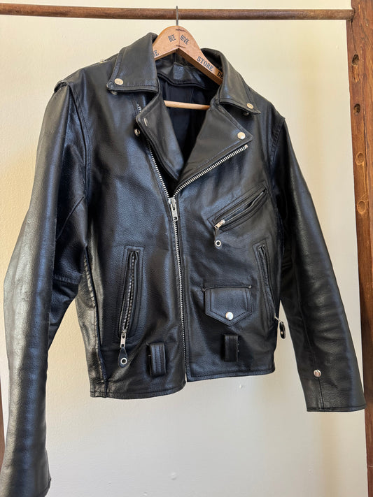 Vintage Leather Biker Jacket in Distressed Black