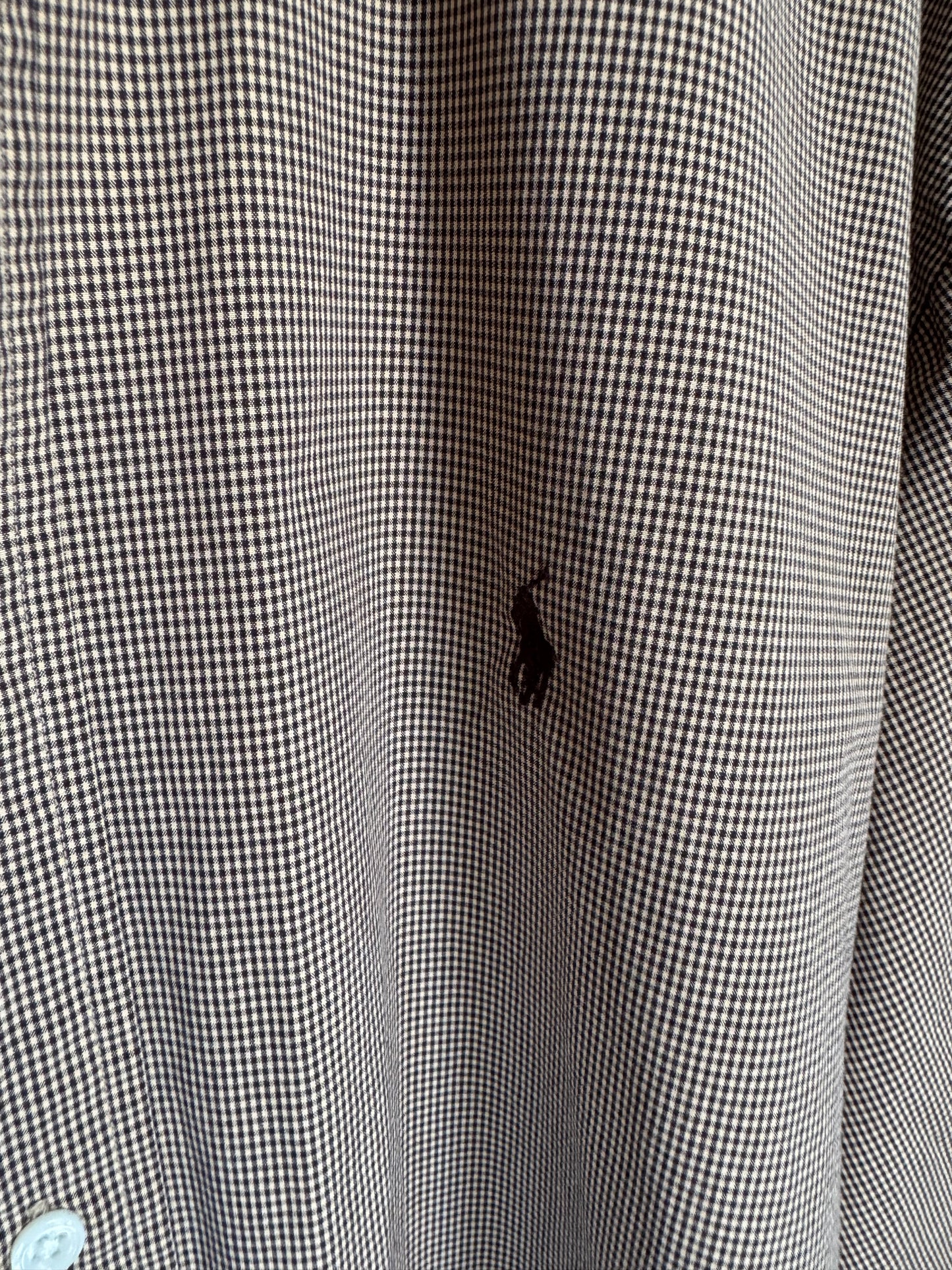 Reclaimed Ralph Lauren Button Down Shirt in Brown/Khaki Micro Check