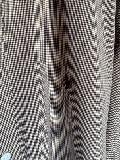 Reclaimed Ralph Lauren Button Down Shirt in Brown/Khaki Micro Check