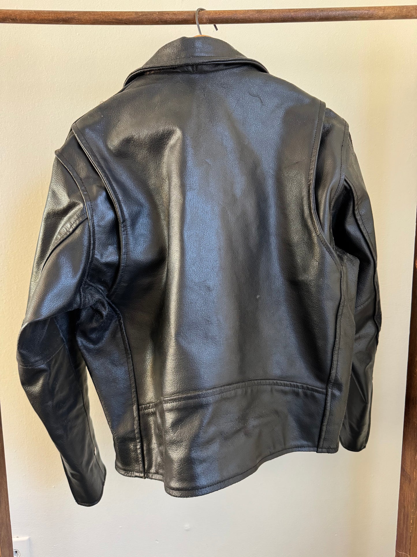 Vintage Leather Biker Jacket in Distressed Black