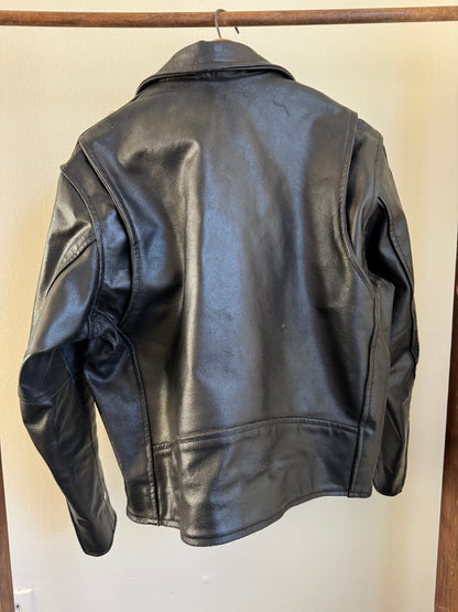 Vintage Leather Biker Jacket in Distressed Black