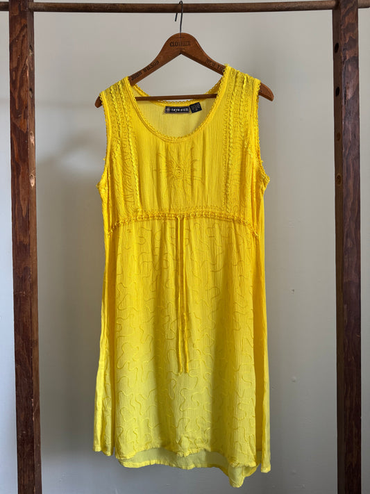 Reclaimed Raya Sun Cotton/Rayon Mini Dress in Yellow