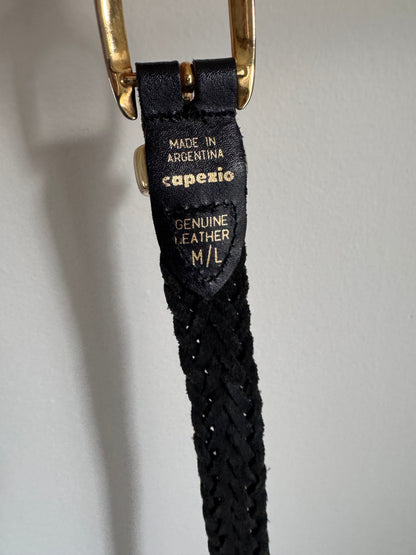 Reclaimed Woven Leather Belt in Black