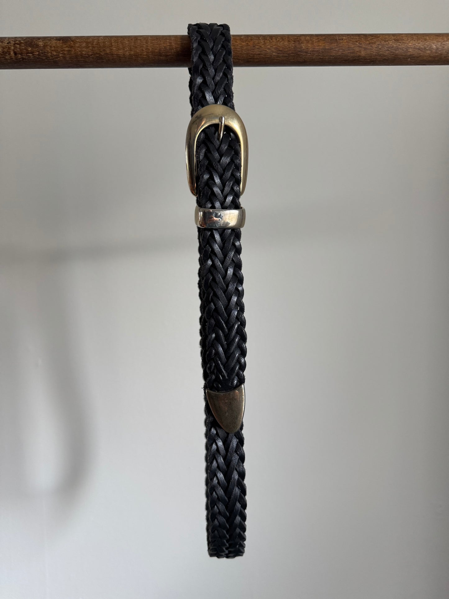 Reclaimed Woven Leather Belt in Black