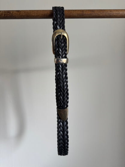 Reclaimed Woven Leather Belt in Black
