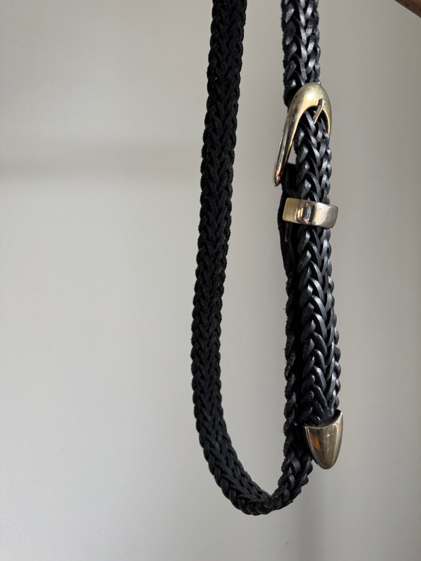 Reclaimed Woven Leather Belt in Black