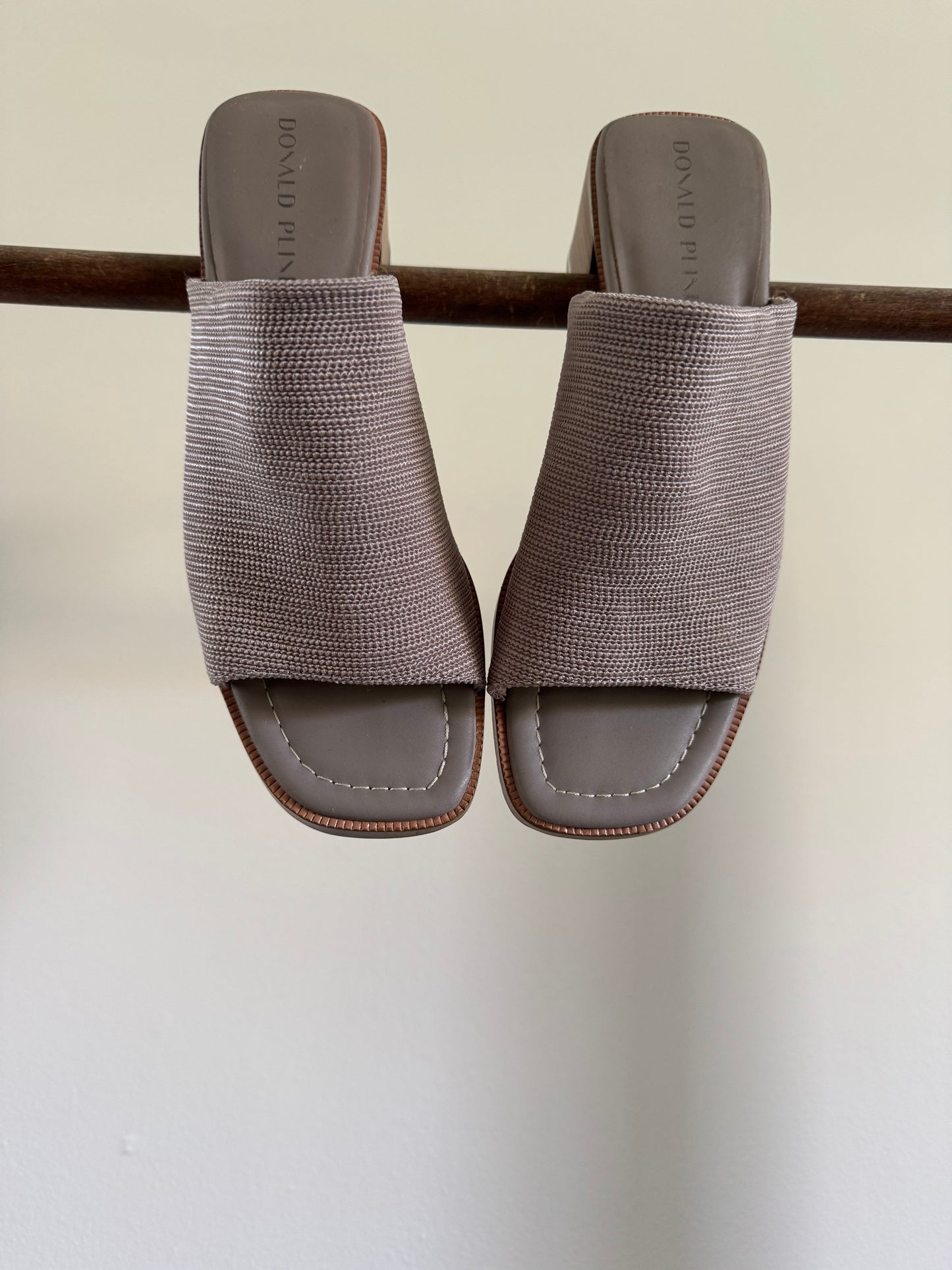 Reclaimed Donald J. Pliner Stretch Knit Mule Heeled Sandals in Taupe
