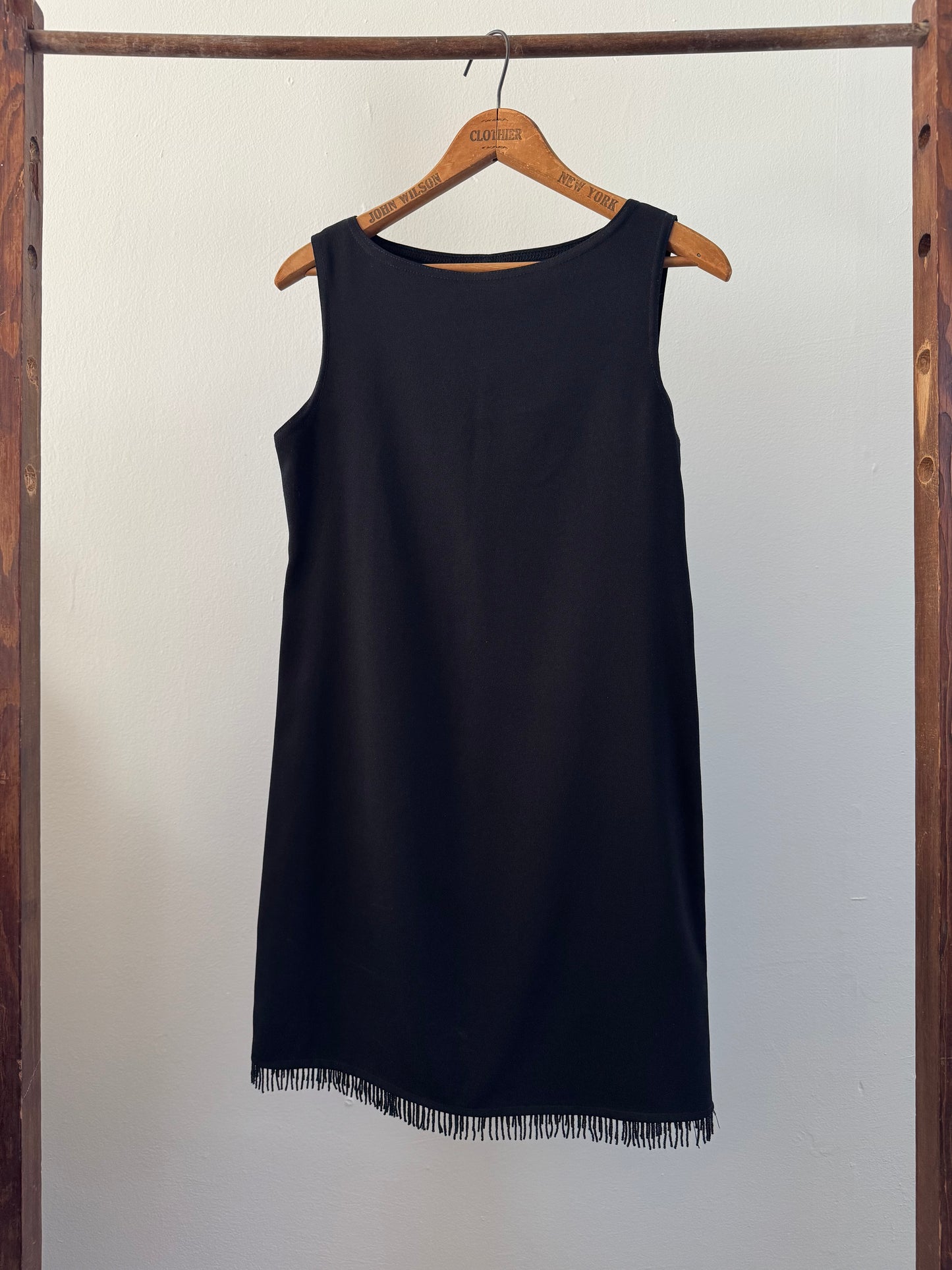 Vintage Jalate Mini Shift Dress in Black with Beaded Hem