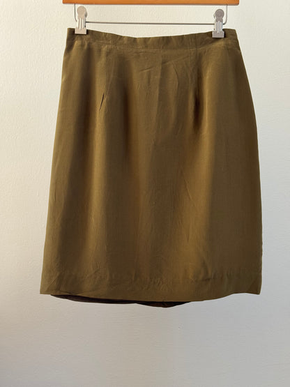 Vintage J.R.T. Silk Mini Skirt in Olive