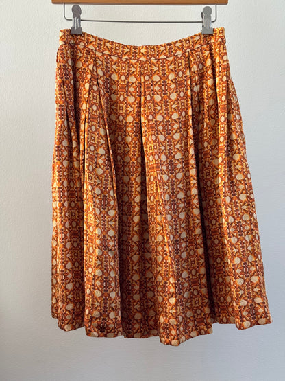 Reclaimed Charlotte Taylor Hammered Silk Box Pleat Cane Print Skirt