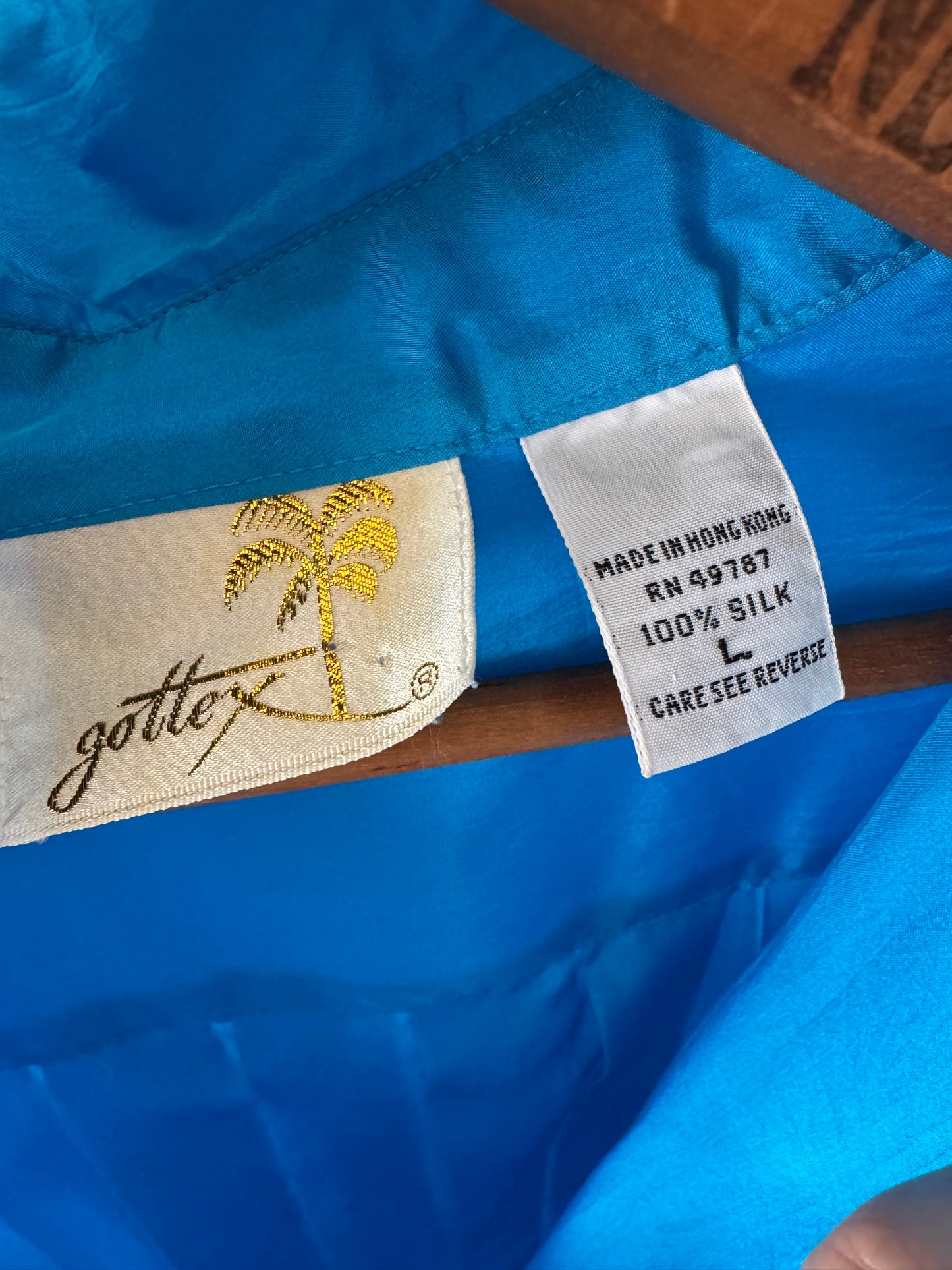 Vintage Gottex Silk Pleated Back Button Down Shirt in Electric Blue