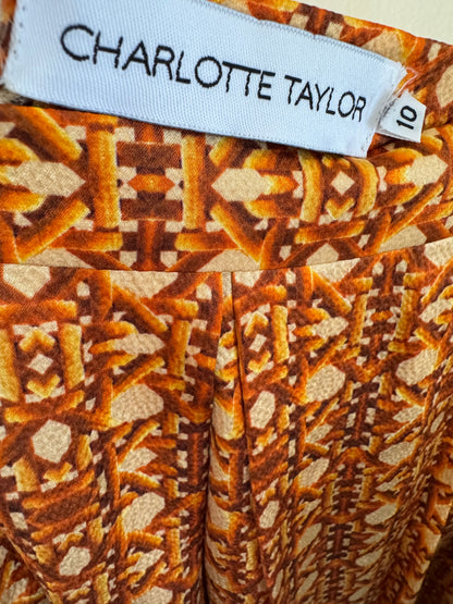 Reclaimed Charlotte Taylor Hammered Silk Box Pleat Cane Print Skirt