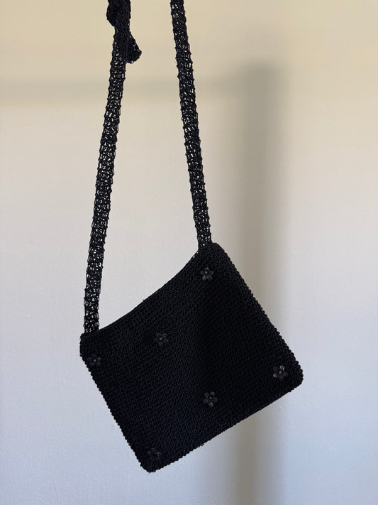 Vintage Loop Bag with Flowers in Black