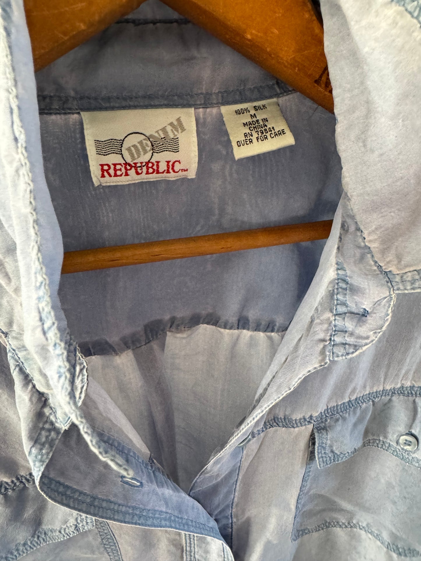 Vintage Denim Republic Silk Patch Pocket Shirt in Faded Blue