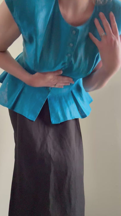 Vintage Arpeja Snap Front Peplum Top in Electric Blue