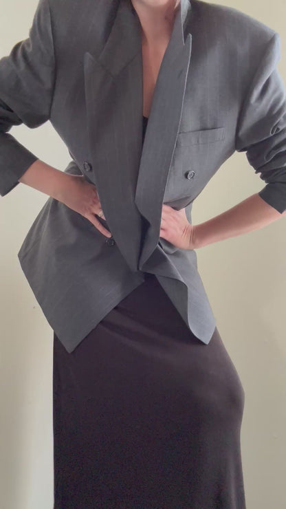 Vintage Pierre Balmain Paris Double Breasted Pinstripe Sport Coat in Charcoal