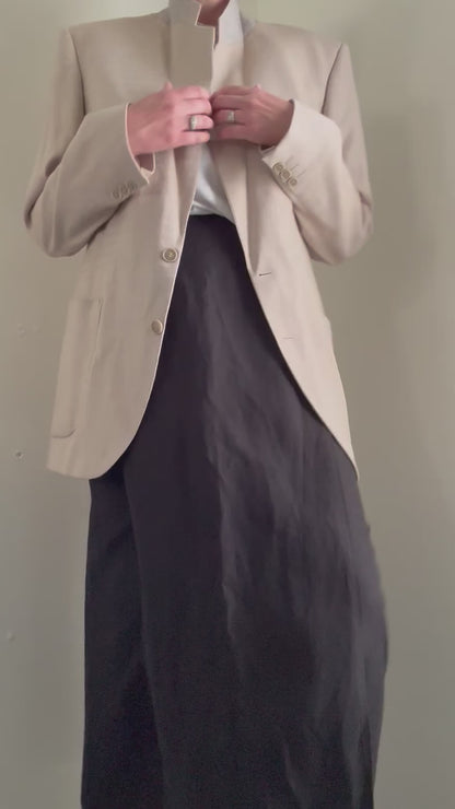 Reclaimed Jaeger Silk/Linen Long Straight Skirt in Black